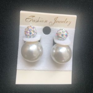 Pearl color globe studded jacket earrings